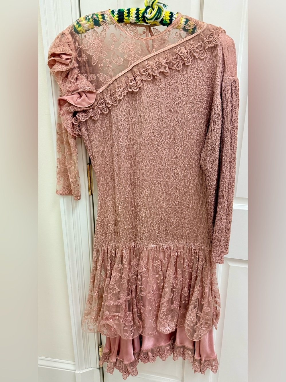 LA PASITEA Vintage Rare Made In Italy Fairy Y2K Dusty Rose Crinkled Lace Dress
